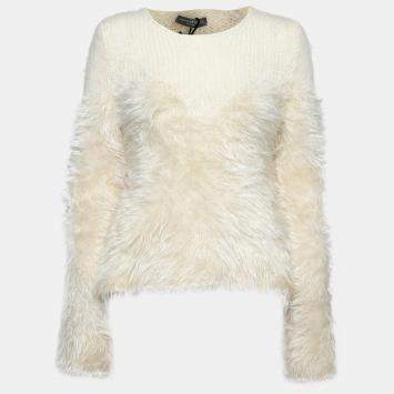 Pre Owned Alexander McQueen Ivory Mohair and Wool Hairy Knit Crew Neck Jumper M