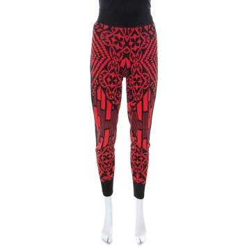 Pre Owned Alexander McQueen Black and Red Printed Knit Jogger Pants S 