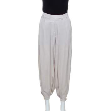 Pre Owned Alexander McQueen Cream Sheen Silk Balloon Pants S 