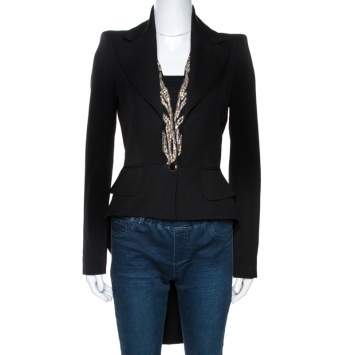 Pre Owned Alexander McQueen Black Wool Embellished Tail Blazer S
