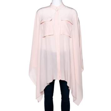 Pre Owned Alexander McQueen Pale Pink Silk Mandarin Collar Detail Draped Shirt M