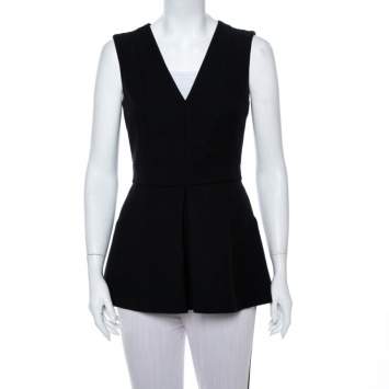 Pre Owned Alexander McQueen Black V Neck Sleeveless Peplum Top M