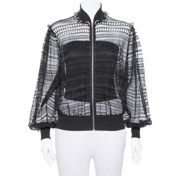 Pre Owned Alexander McQueen Black Lace Sheer Macrame` Jacket M