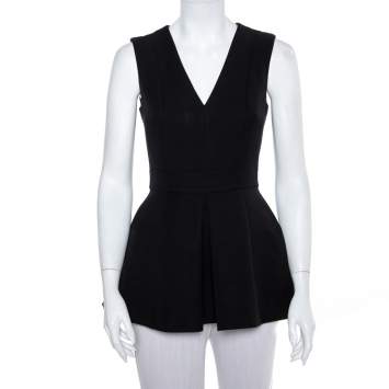 Pre Owned Alexander McQueen Black Wool & Silk Sleeveless Peplum Top S