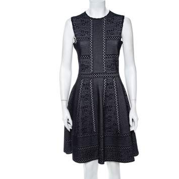 Pre Owned Alexander McQueen Navy Blue Lace Knit Full Circle Sleeveless Dress M