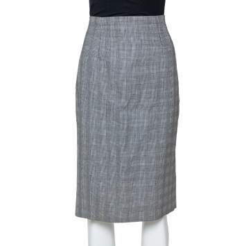 Pre Owned Alexander McQueen Grey Wool Prince of Wales Check Patterned Pencil Skirt M