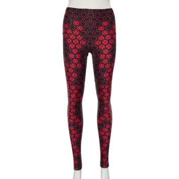 Pre Owned Alexander McQueen Black & Red Printed Knit Cropped Leggings S