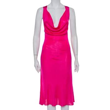Pre Owned Alexander McQueen Pink Knit Cross Back Detail Midi Dress L