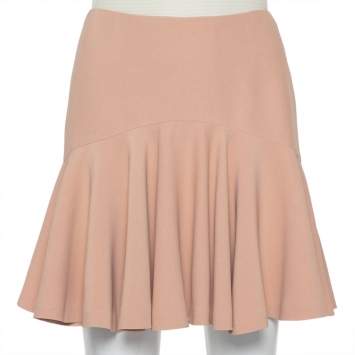 Pre Owned Alexander McQueen Beige Crepe Ruffle Mini Skirt S
