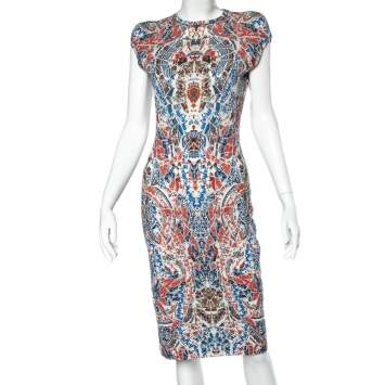 Pre Owned Alexander McQueen Multicolor Printed Wool Sheath Dress L