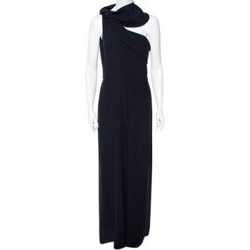 Pre Owned Alexander McQueen Black Crepe One Shoulder Jumpsuit M