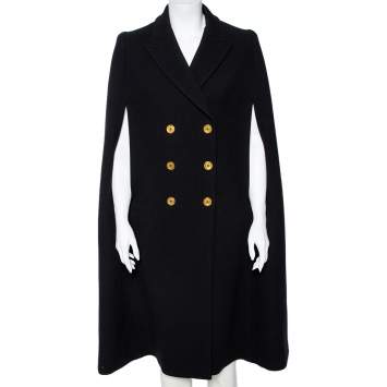 Pre Owned Alexander McQueen Black Wool Double Breasted Cape Coat S
