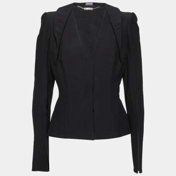 Pre Owned Alexander McQueen Black Crepe Overlay Detail Blazer M