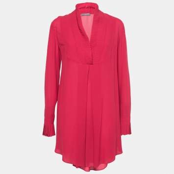 Pre Owned Alexander McQueen Fuchsia Silk Long Sleeve Tunic Dress S