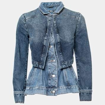 Pre Owned Alexander McQueen Blue Layered Effect Denim Jacket XS