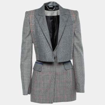 Pre Owned Alexander McQueen Black Checked  Wool Layered Blazer S