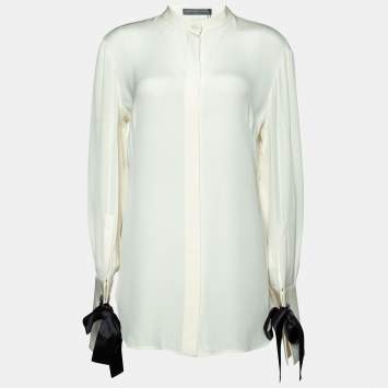 Pre Owned Alexander McQueen Cream Silk Sleeve Tie Detail Shirt M