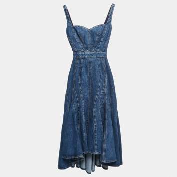 Pre Owned Alexander McQueen Blue Denim Sleeveless Midi Dress S