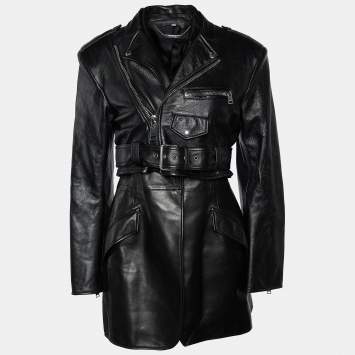 Pre Owned Alexander McQueen Black Leather Biker Overlay Jacket M