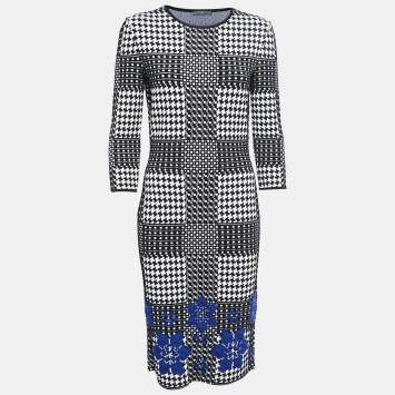 Pre Owned Alexander McQueen Black/White Patterned Stretch Knit Midi Dress M