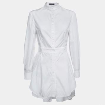 Pre Owned Alexander McQueen White Cotton Asymmetric Peplum Hem Detailed Shirt Tunic M