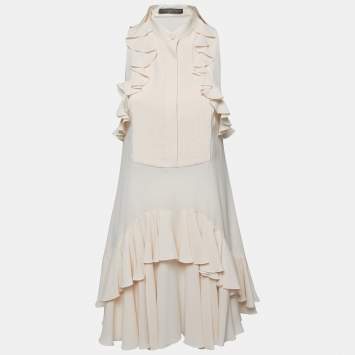 Pre Owned Alexander McQueen Pink Silk Ruffled Sleeveless Mini Dress S