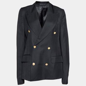 Pre Owned Alexander McQueen Black Rayon Double Breasted Blazer L