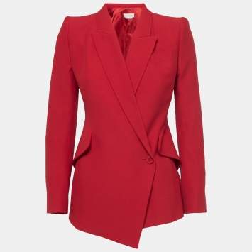 Pre Owned Alexander McQueen Red Crepe Asymmetrical Blazer S