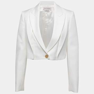 Pre Owned Alexander McQueen White Wool Cropped Blazer S