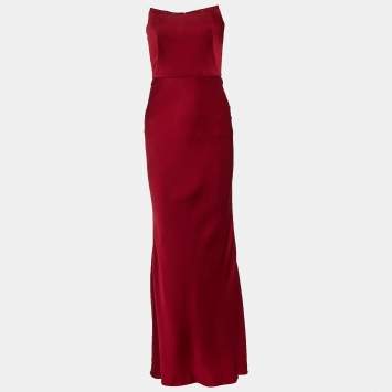 Pre Owned Alexander McQueen Burgundy Crepe Strapless Gown S
