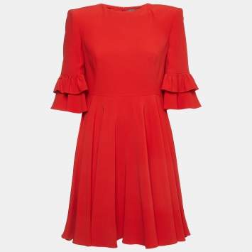 Pre Owned Alexander McQueen Red Crepe Ruffled Mini Dress M