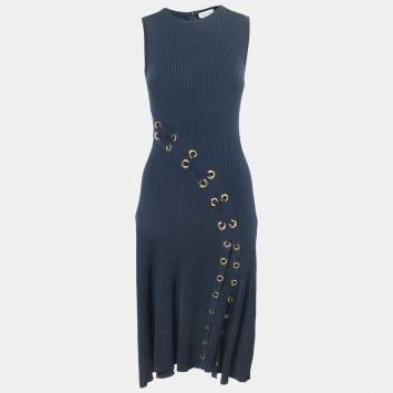 Pre Owned Alexander McQueen Navy Blue Knit Sleeveless Slip Dress M