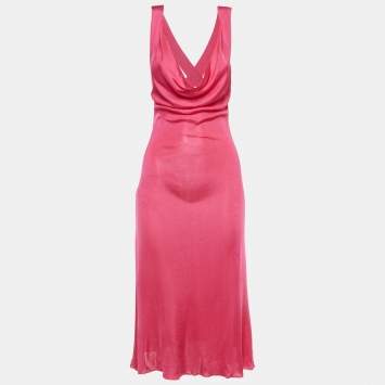 Pre Owned Alexander McQueen Pink Knit Twist Detail Sleeveless Midi Dress L
