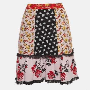 Pre Owned Alexander Mcqueen Multicolor Floral Intarsia Stretch Knit Mini Skirt XXS