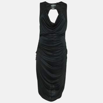 Pre Owned Alexander McQueen Ruched Adjustable Hem Midi Dress L