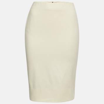 Pre Owned Alexander McQueen Cream Wool Zipper Pencil Skirt S