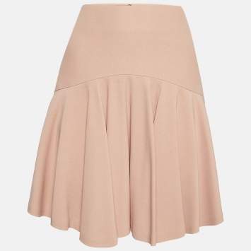 Pre Owned Alexander McQueen Beige Crepe Ruffle Mini Skirt M