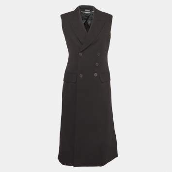 Pre Owned Alexander McQueen Black Gabardine Double Breasted Vest Coat M