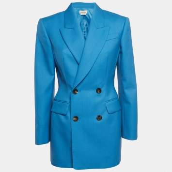 Pre Owned Alexander McQueen Blue Double Breasted Wool Blazer M