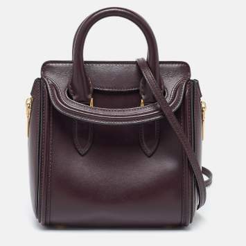 Pre Owned Alexander McQueen Dark Burgundy Leather Mini Heroine Satchel