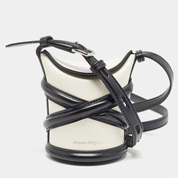 Pre Owned Alexander McQueen Black/White Leather Mini The Curve Bucket Bag