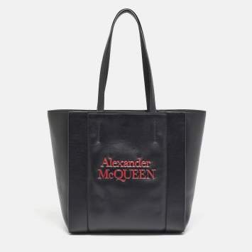 Pre Owned Alexander McQueen Black/Red Leather Signature Tote