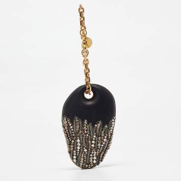 Pre Owned Alexander McQueen Black Leather Embellished Clam Chain Clutch