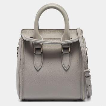 Pre Owned Alexander McQueen Grey Leather Mini Heroine Shoulder Bag