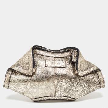 Pre Owned Alexander McQueen Gold Leather De Manta Clutch