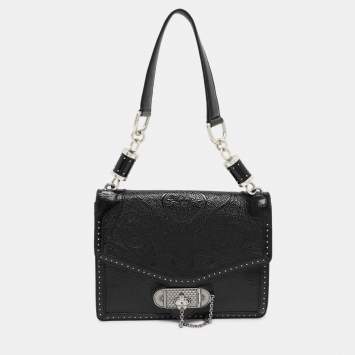 Pre Owned Alexander McQueen Black Embossed Patent Leather Top Handle Bag