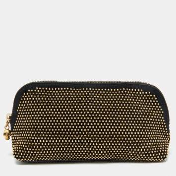 Pre Owned Alexander McQueen Black Suede Studded Zip Pouch