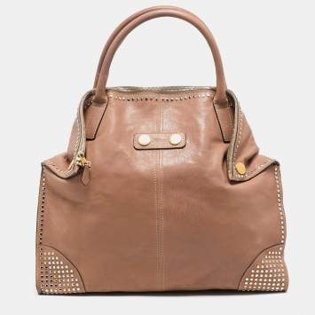 Pre Owned Alexander McQueen Beige Leather Large Studded De Manta Tote