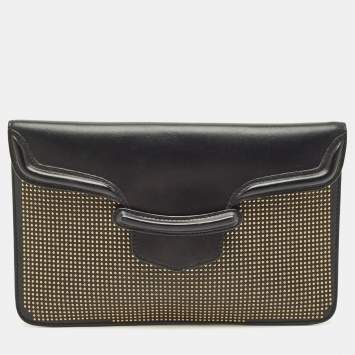 Alexander McQueen Gold/Black Leather Studded Heroine Flat Pouch 