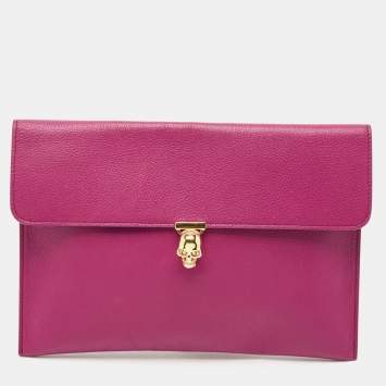 Pre Owned Alexander Mcqueen Purple Leather Skull Flap Pouch
